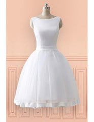 Beach Open Bow Back Knee Length Simple Wedding Dress