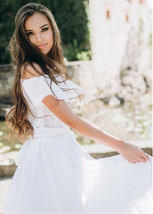 Belt & Ruffles Chiffon Off-the-shoulder A-line Wedding Dress