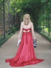 Lace A-Line Red Satin Two Piece Halter Backless Prom Dress