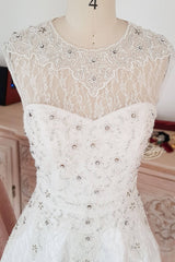 Cute round neck tulle lace short prom dress lace bridesmaid dress - RongMoon