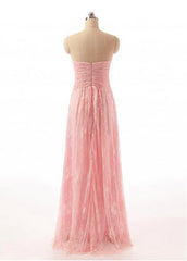 Graceful Lace Sweetheart Pink Bridesmaid Dresses