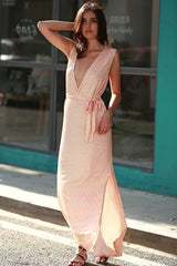 Sequin Zig Zag Print Plunging Neck Sleeveless Maxi Dress