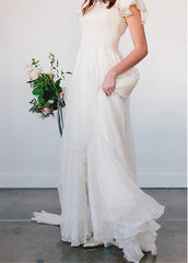 Silk-like Chiffon Asymmetrical Beadings Wedding Dress