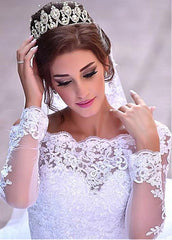 Off-the-shoulder Lace Long Sleeves Appliques A-line Wedding Dress