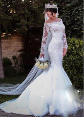 Off-the-shoulder Detachable Skirt 2 In 1 Wedding Dress With Lace Appliques