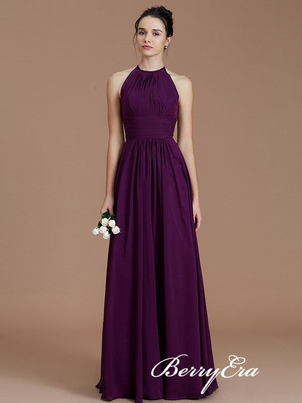Lovely Purple Chiffon A-line Open Back Bridesmaid Dresses - RongMoon