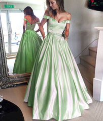 Cute off shoulder long prom dress, long formal dress - RongMoon