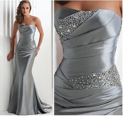 Mermaid Strapless Satin Floor Length Prom Dress With Train