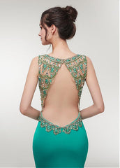 Stretch Satin V-neck Green Mermaid Prom Dress