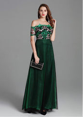 Fashionable Lace Off-the-shoulder Embroidery Prom Formal Dress