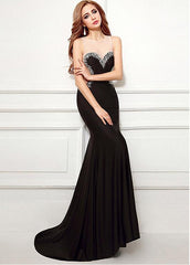 Spandex Beadings Jewel Black Mermaid Evening Dress