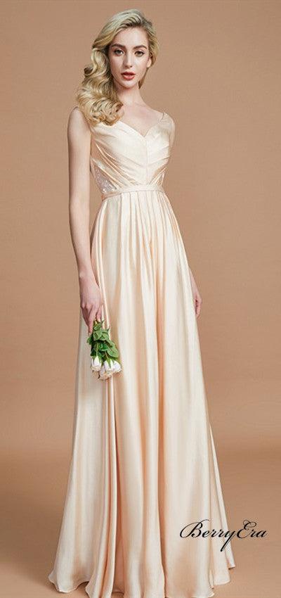 V-neck Elastic Sain A-line Newest Long Bridesmaid Dresses - RongMoon