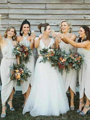 Unique Design Halter Wedding Bridesmaid Dresses, Slit Wedding Guest Dresses - RongMoon