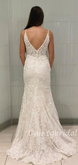 Sexy V-neck Open Back Lace Side Slit Long Prom Dresses Evening Dresses.DB10374