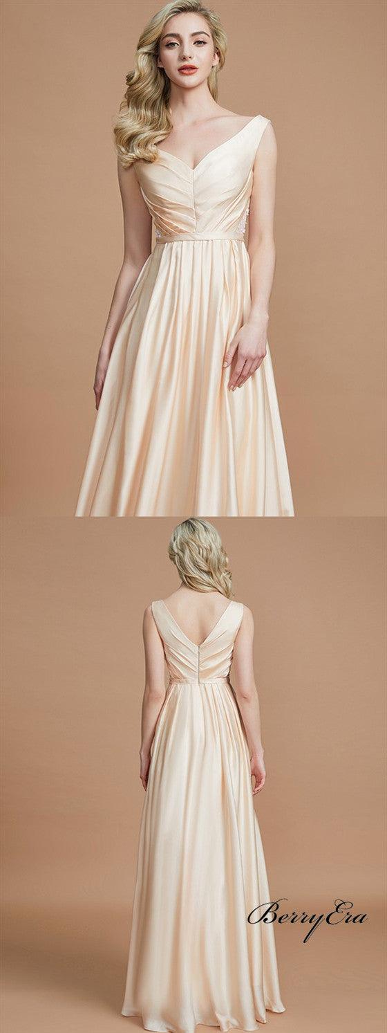 V-neck Elastic Sain A-line Newest Long Bridesmaid Dresses - RongMoon
