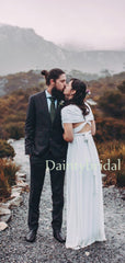 Vintage Chiffon Lace Up Back Long Wedding Dresses.DB10639