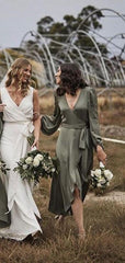 V-neck Long Sleeves Bridesmaid Dresses, 2020 Popular Bridesmaid Dresses, Wedding Guest Dresses - RongMoon