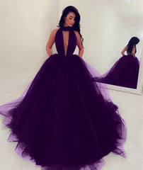 Sexy Halter Top Tulle Ballgowns Prom Dresses 2018 Backless Evening Gowns