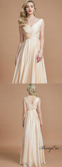 V-neck Elastic Sain A-line Newest Long Bridesmaid Dresses - RongMoon