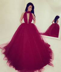 Sexy Halter Top Tulle Ballgowns Prom Dresses 2018 Backless Evening Gowns