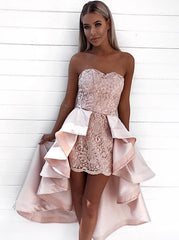 Sheath Detachable Train Pink Lace Homecoming Dress