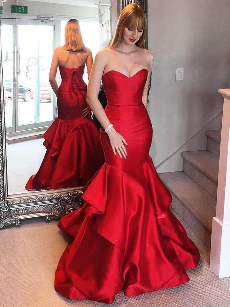 Mermaid Ruffles Sweetheart Neck Long Prom Dress