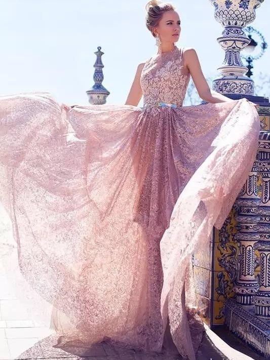 Appliques High Neck Sleeveless Pink Prom Dress