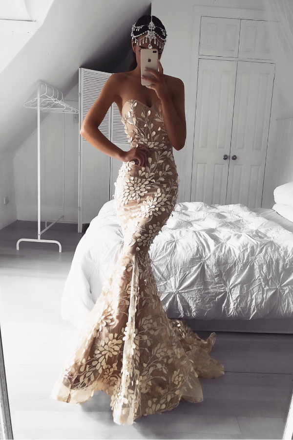Appliques Mermaid Sweetheart Yellow Prom Dress