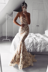 Appliques Mermaid Sweetheart Yellow Prom Dress
