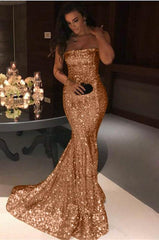 Long Strapless Bodice Corset Sequins Mermaid Bridesmaid Dresses