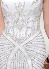 Tulle High Collar White Long Mermaid Evening Dress