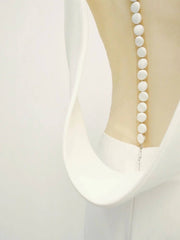 White v neck long prom dress, white evening dress - RongMoon