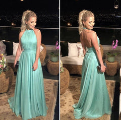 Long Chiffon Open Back Bridesmaid Dresses Halter Top