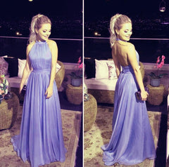 Long Chiffon Open Back Bridesmaid Dresses Halter Top