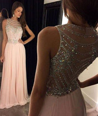 Pink chiffon Sequin Long Pink Prom Dress, Evening Dress - RongMoon