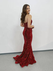 Burgundy sequin mermaid long prom dress, burgundy evening dress - RongMoon