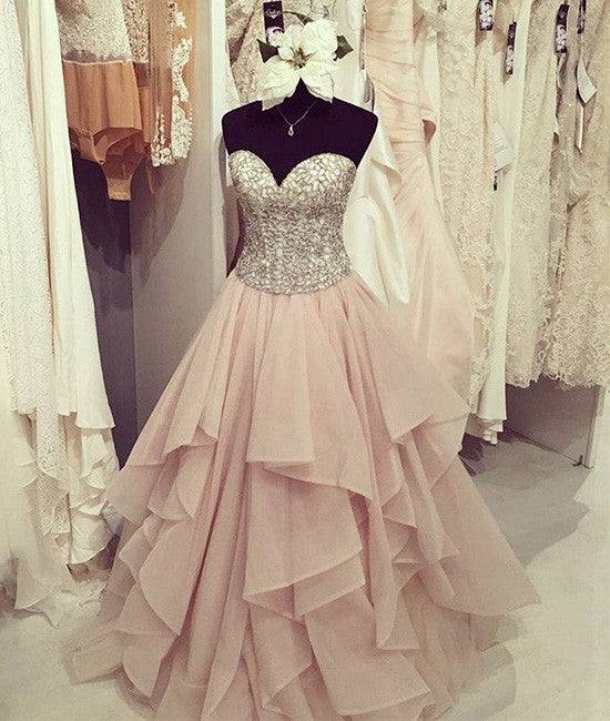 Cute sweetheart neck sequin chiffon long prom dress, evening dress - RongMoon