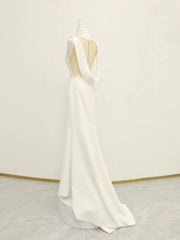 White v neck long prom dress, white evening dress - RongMoon