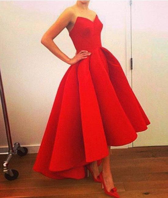 Custom made red sweetheart tea length prom gown, evening dress - RongMoon