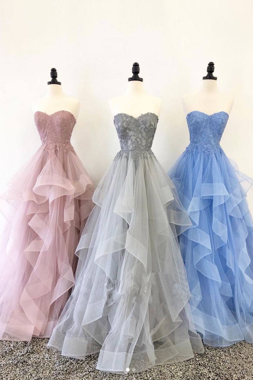 Elegant sweetheart tulle lace long prom dress tulle formal dress - RongMoon