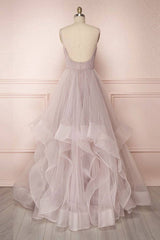Simple v neck A-line tulle long prom dress sweet 16 dress - RongMoon