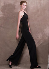 Black Jumpsuit Acetate Satin Jewel Evening Dress