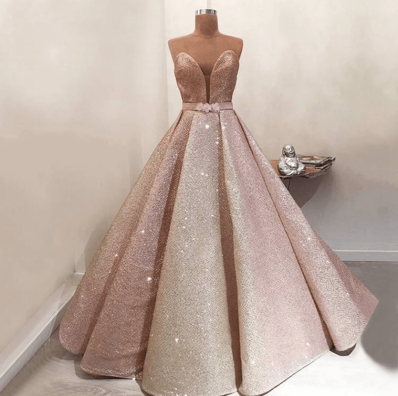 Puffy Robe De Soiree Ball Gown Sweetheart Sequins Sparkle Long Prom Dresses Prom Gown Evening Dresses - RongMoon