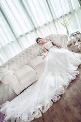 Lace Long Unique White Off The Shoulder Wedding Dress With Belt