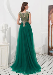 Tulle Jewel Detachable Shawl Green A-line Prom Dress