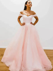 Off The Shoulder Pink Ball Gown Prom Dress