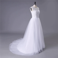 Lace O-Neck Lace Tulle Boho Summer Beach cheap Wedding Dress