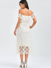 White Off Shoulder Ruffle Lace Wedding Dress