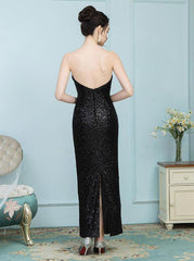 Black Sweetheart Ankle Length Sequined Prom Dress