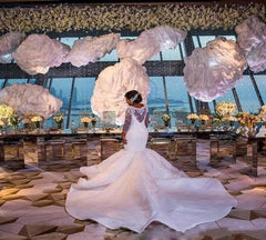 Long Sleeve Lace Appliques Mermaid Cheap Chapel Train Lace Wedding Dress
